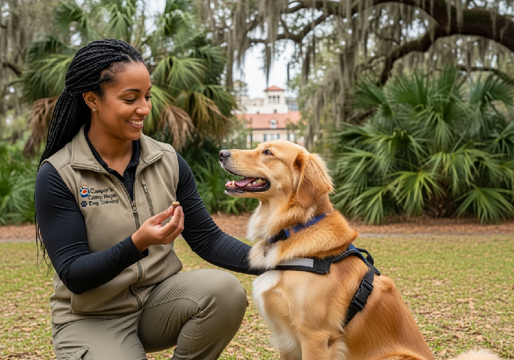 Dog behavior modification Gainesville FL board and train session at Casper’s Camp Hope Dog Training.